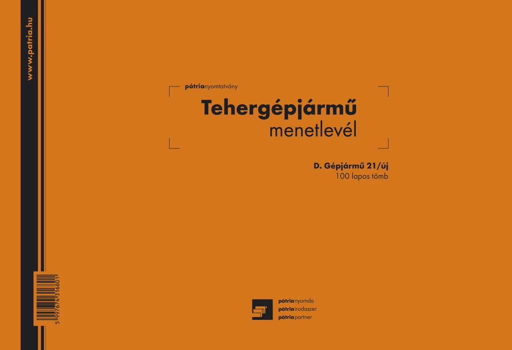 Tehergépjármű menetlevél 100 lapos tömb A/4 fekvő