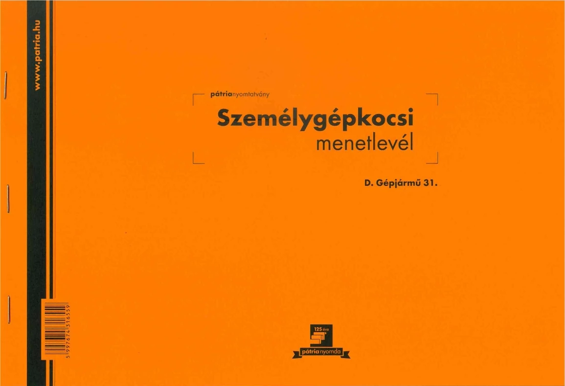 Személygépkocsi menetlevél 100 lapos tömb A/4 fekvő
