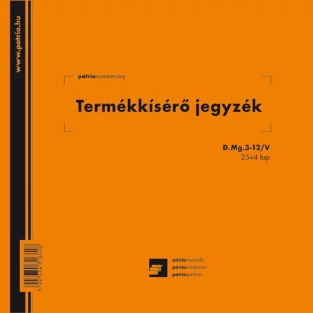 Termékkísérő jegyzék 25x4 lapos tömb