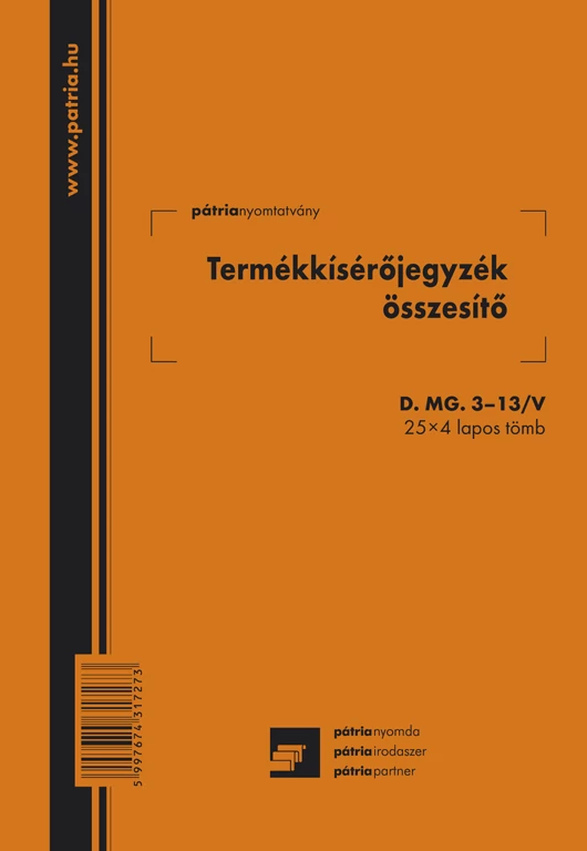 Termékkísérő jegyzék összesítő 25x4 lapos tömb A/5 álló