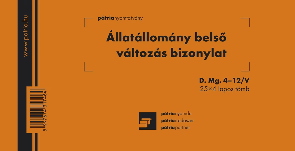 Állatállomány belső változás bizonylat 25x4 lapos tömb 203x102 mm