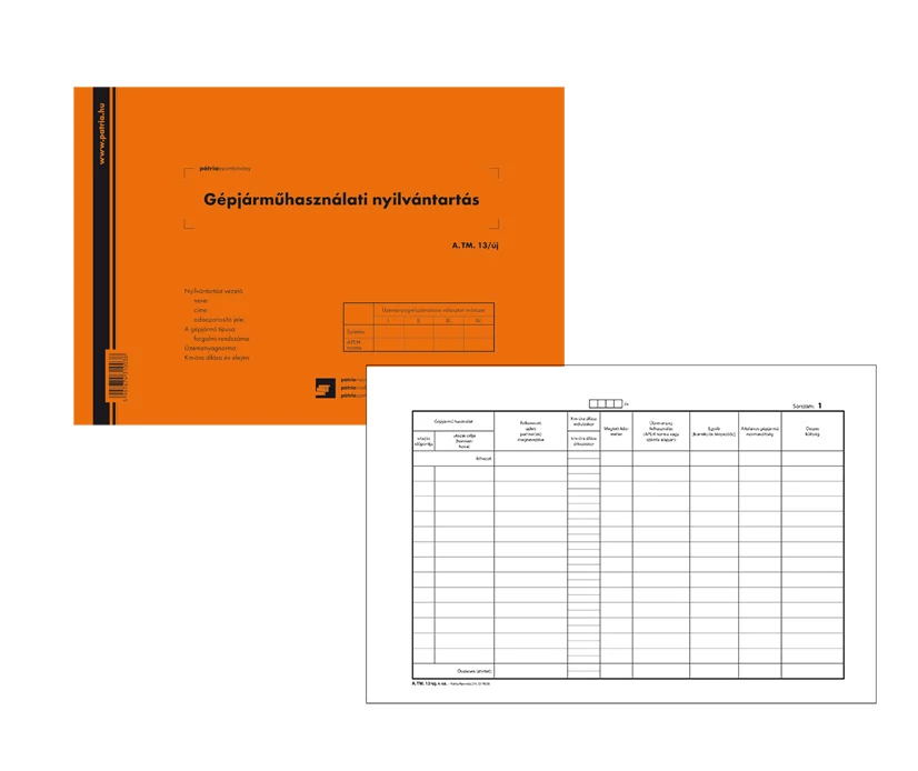 Gépjármű használati nyilvántartás 25 lapos tömb A/4 fekvő