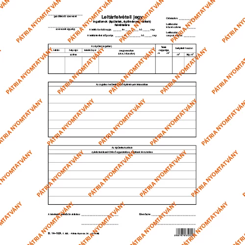 Leltárfelvételi jegy ingatlanok felvétele szabadlap A/4 álló