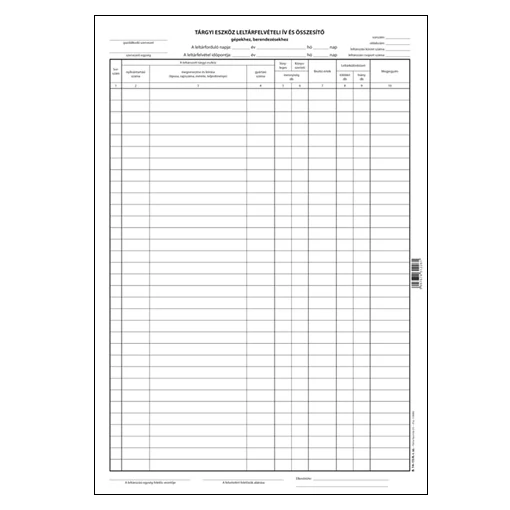 Tárgyi eszköz leltárfelvételi ív és összesítő A/3 álló