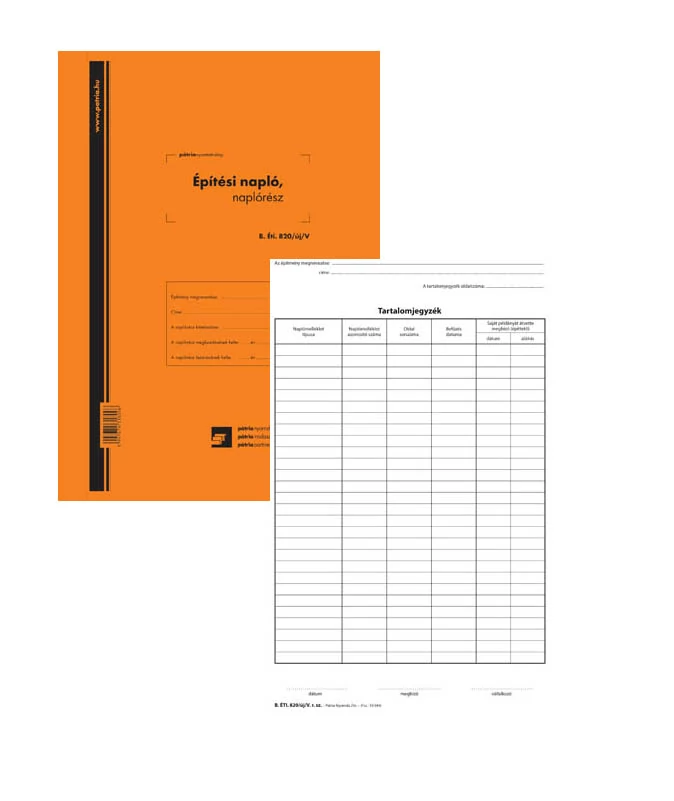 Építési napló 25x2 lapos tömb + 9 db 2 lapos garnitúra