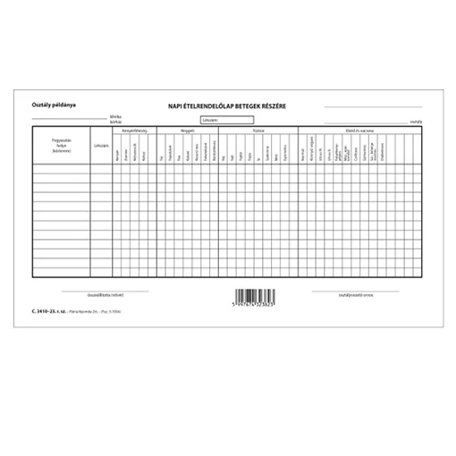 Napi étrend szabadlap 275x145 mm